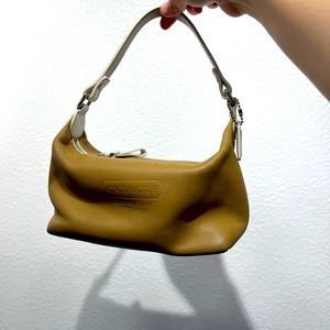 Coach Signature Classic Brown All Leather Mini Baguette Shoulder Bag